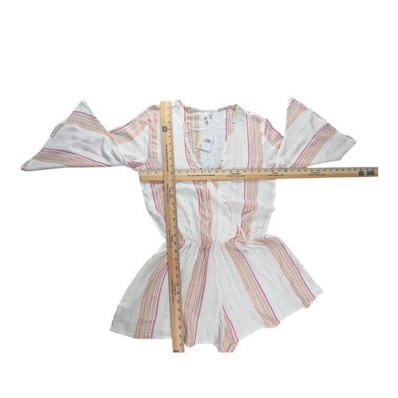 Elan Faux Wrap Mini Romper 3/4 Sleeve Multi Stripe Metallic Thread Large Viscose - Picture 4 of 6